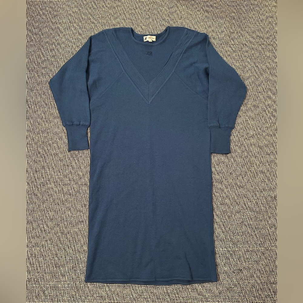 Chic vintage Courreges Paris knit Long Sleeve Blue Dress
